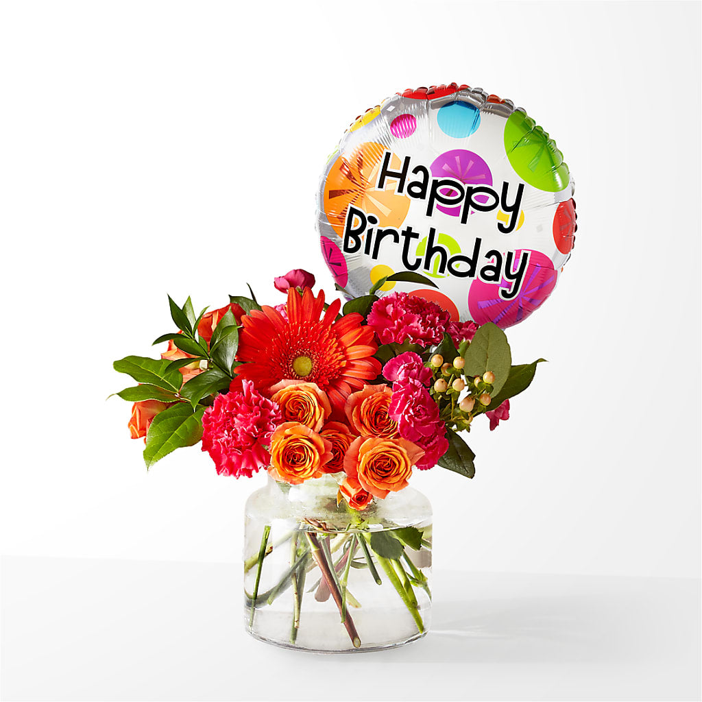 Fiesta Bouquet with Birthday Balloon – MELODY'S FLOWERS, Burlington WA