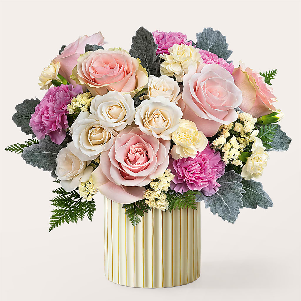Blissful Moments Bouquet with Ivory Vase – MELODY'S FLOWERS, Burlington WA