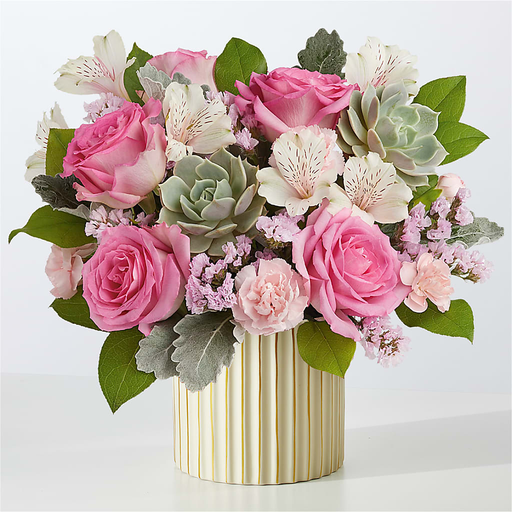 Dusty Rose Bouquet with Ivory Vase – MELODY'S FLOWERS, Burlington WA