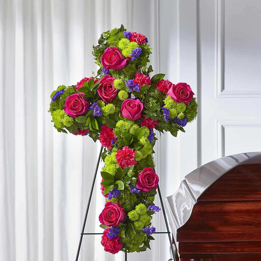 Tribute Rose Floral Cross – MELODY'S FLOWERS, Burlington WA
