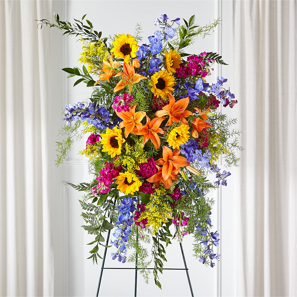 Sunlit Memories Standing Spray (Standard) – MELODY'S FLOWERS, Burlington WA