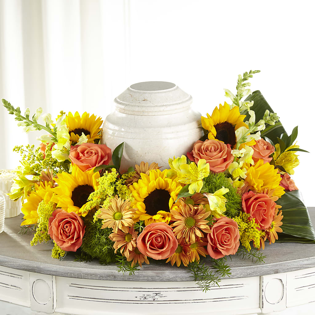 Faithful Sunflower Cremation Adornment – MELODY'S FLOWERS, Burlington WA