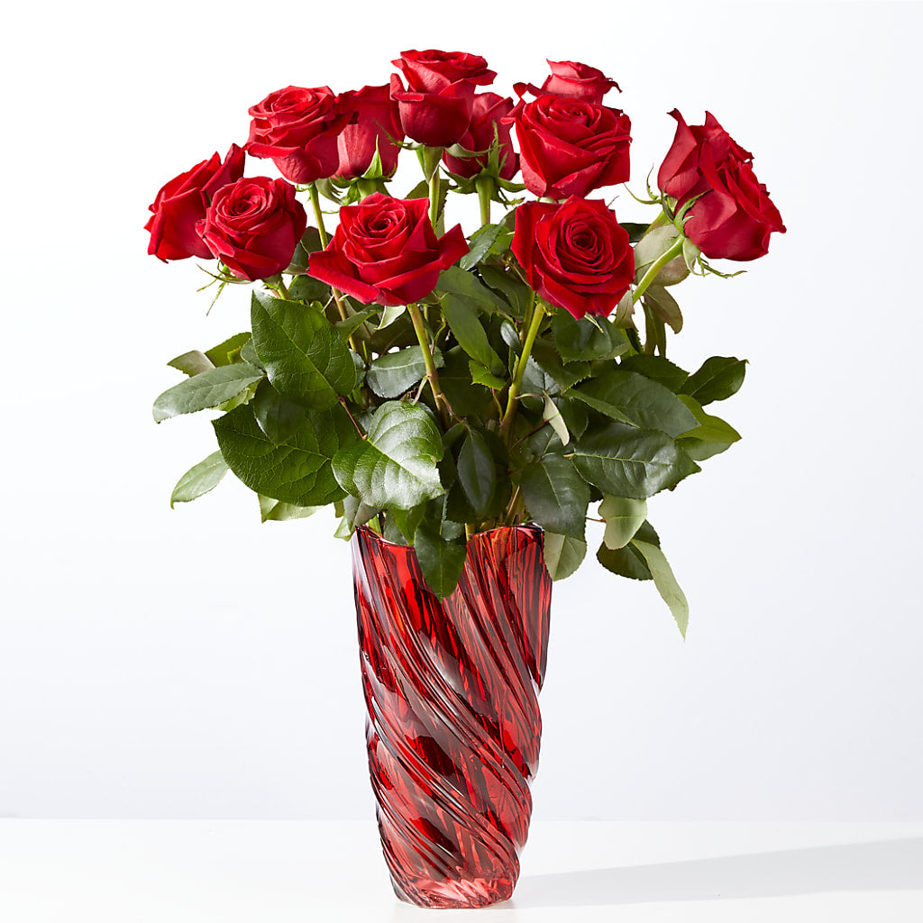 Classic Love Red Rose Bouquet with Luxe Swirl Vase – MELODY'S FLOWERS, Burlington WA
