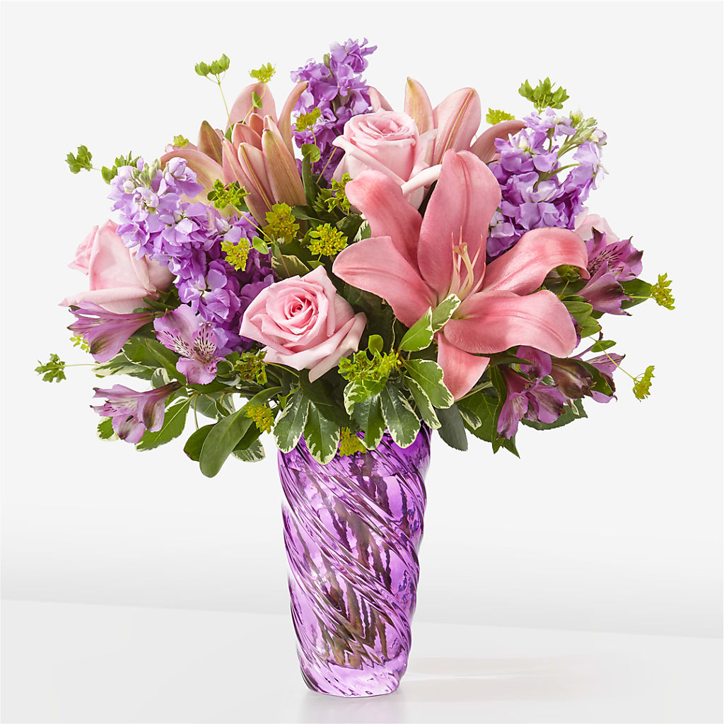 Precious Petals Bouquet with Luxe Swirl Vase – MELODY'S FLOWERS, Burlington WA