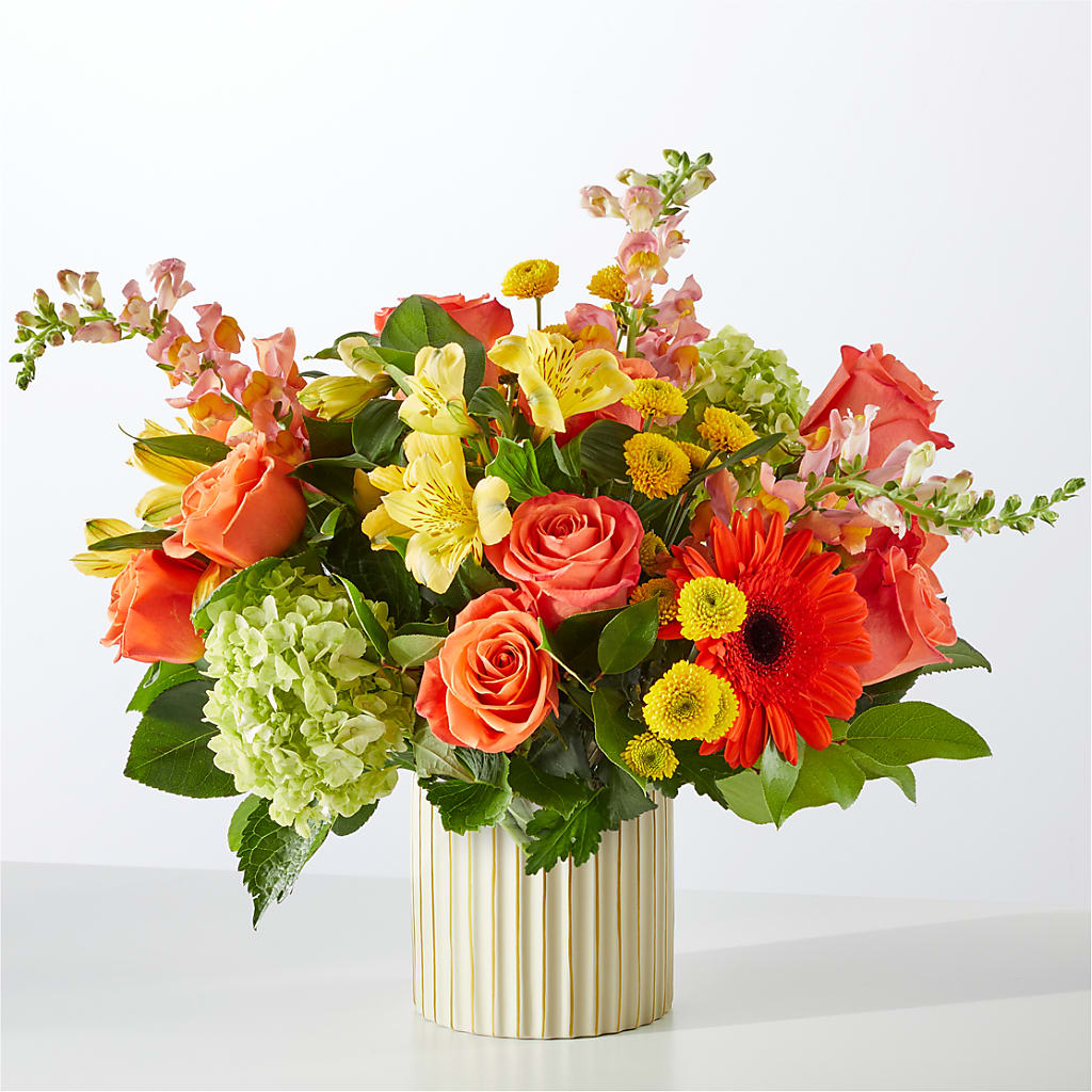 Autumn Sunshine Bouquet with Ivory Vase – MELODY'S FLOWERS, Burlington WA