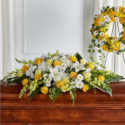 Golden Harmony Casket Spray – MELODY'S FLOWERS, Burlington WA