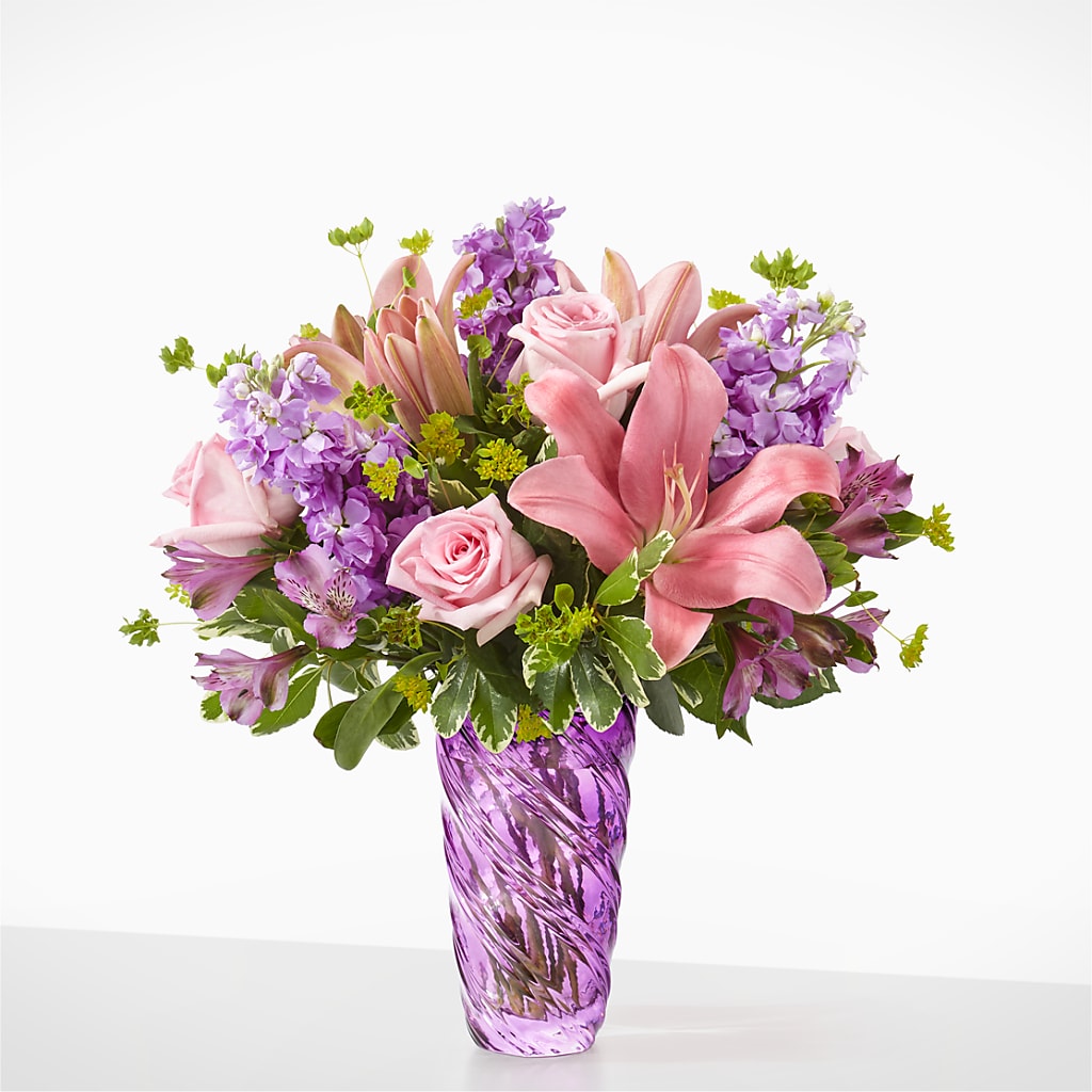 Precious Petals Bouquet with Luxe Swirl Vase – MELODY'S FLOWERS, Burlington WA