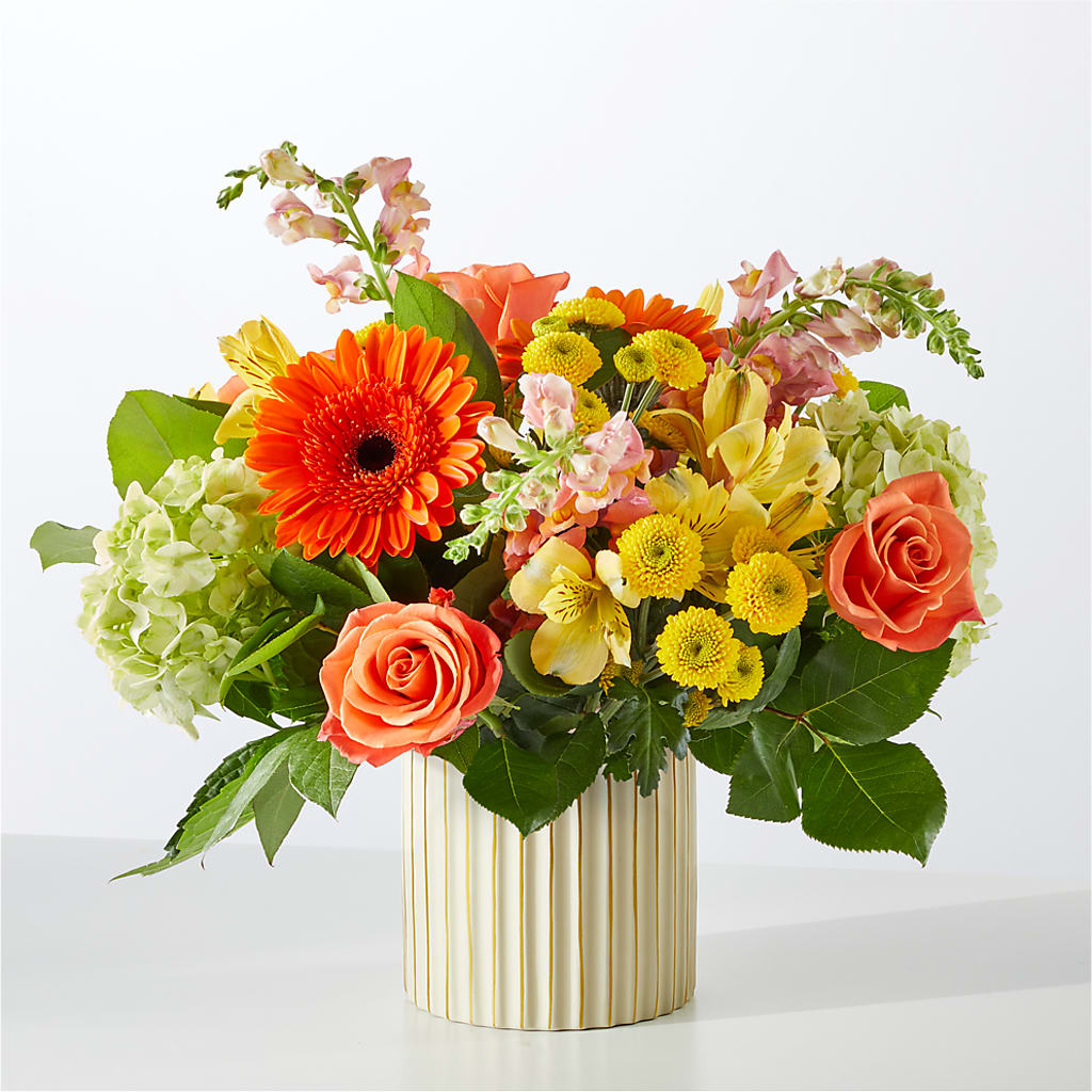 Autumn Sunshine Bouquet with Ivory Vase – MELODY'S FLOWERS, Burlington WA